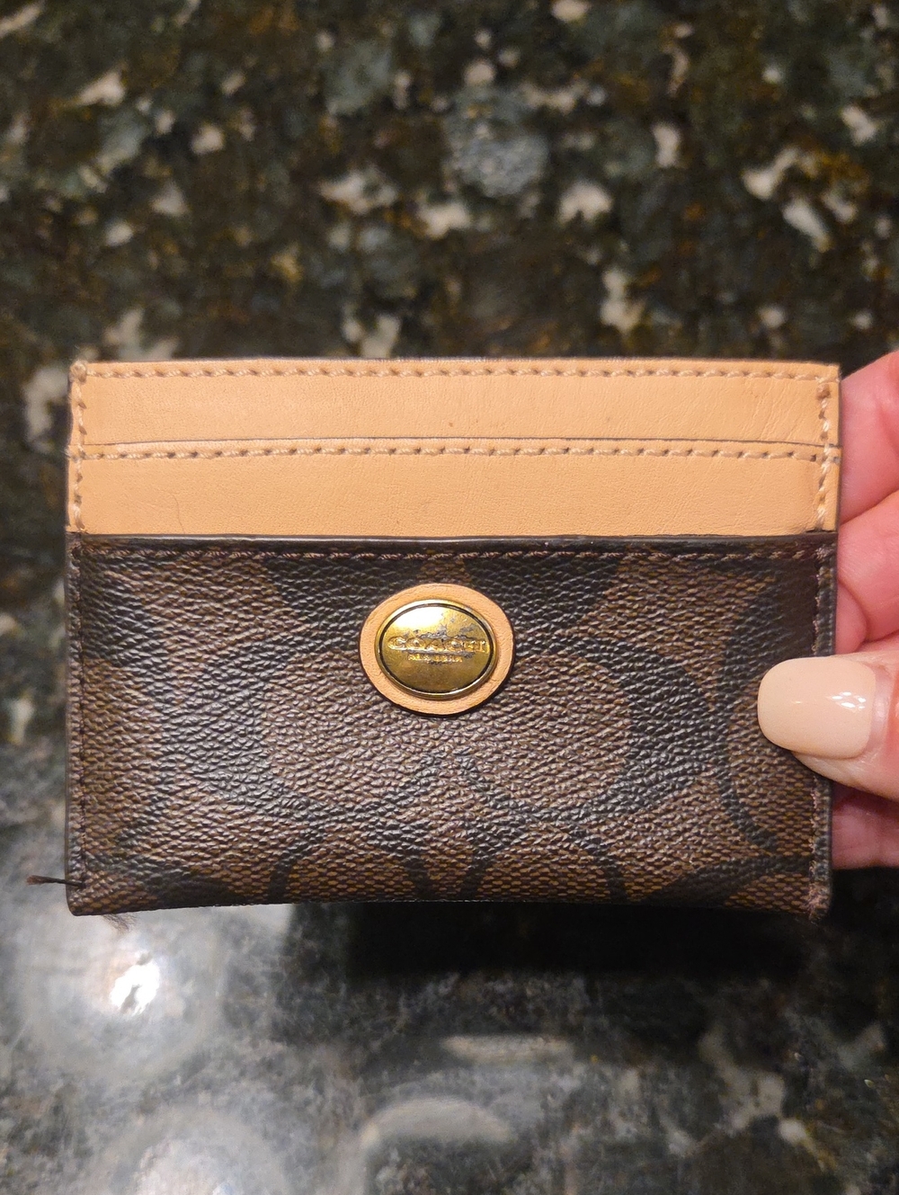 Coach Brown Signature Canvas and Tan Leather Card Holder
